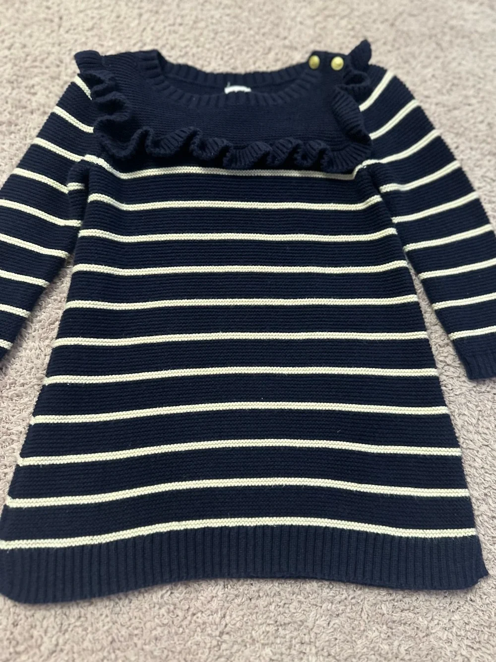 Baby Gap Navy Striped Knit Sweater Dress Ruffle 12-18M